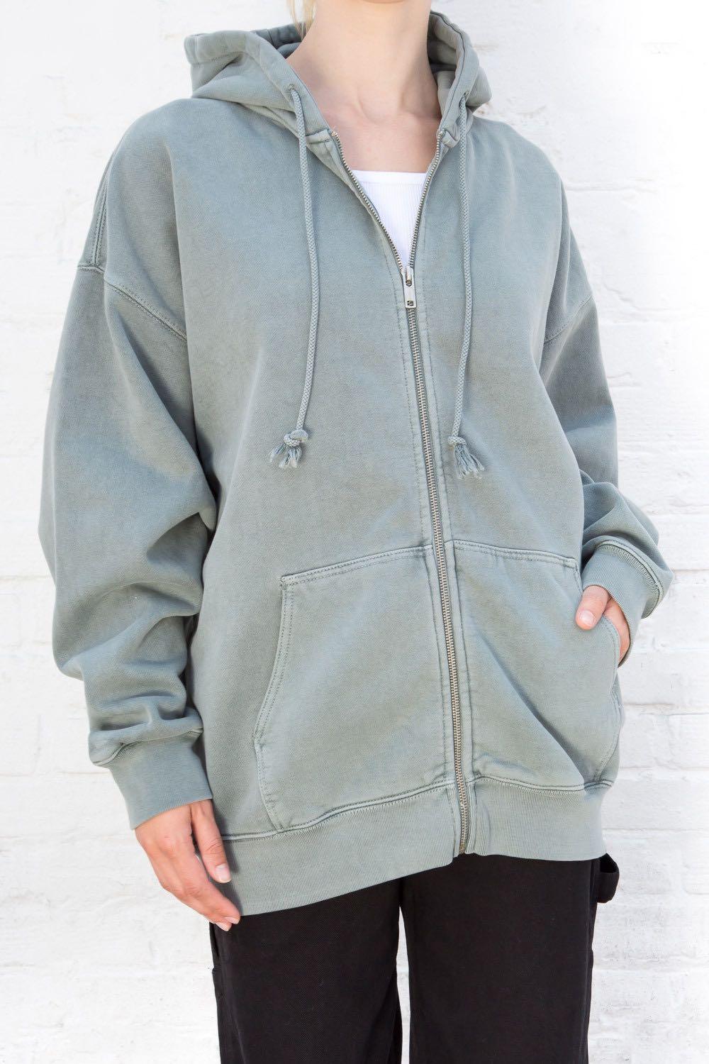 oversized gray zip up sweater hoodie, brandy melville christy hoodie look  alike