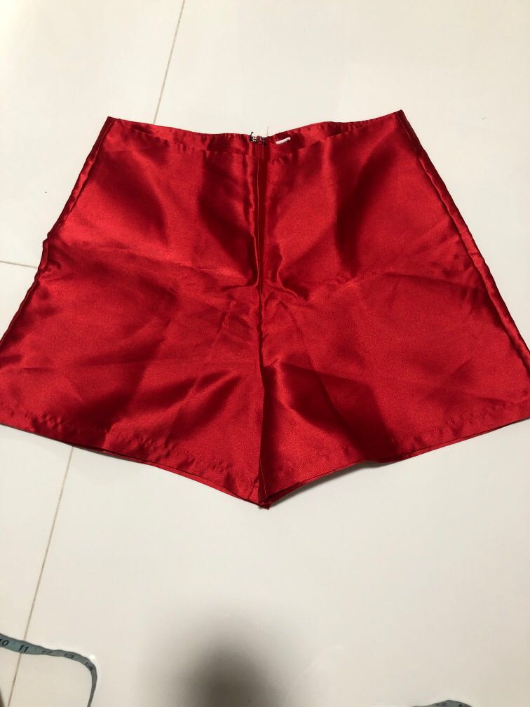 Red best sale satin shorts