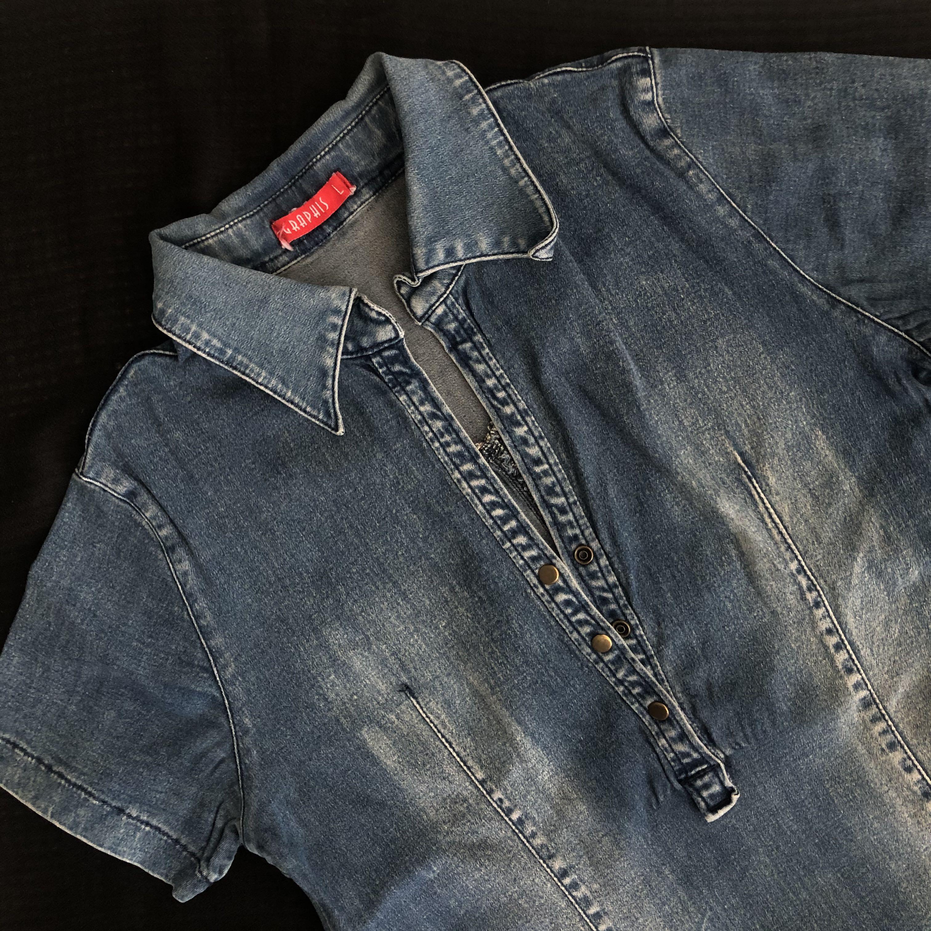Dress jeans denim dress wanita, Fesyen 