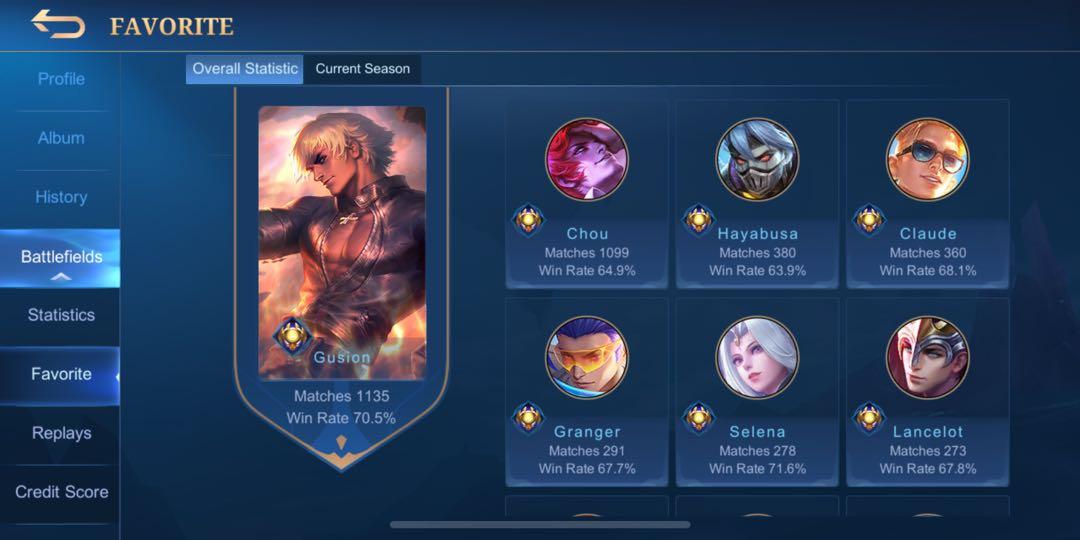Affordable mobile legends account high wr For Sale