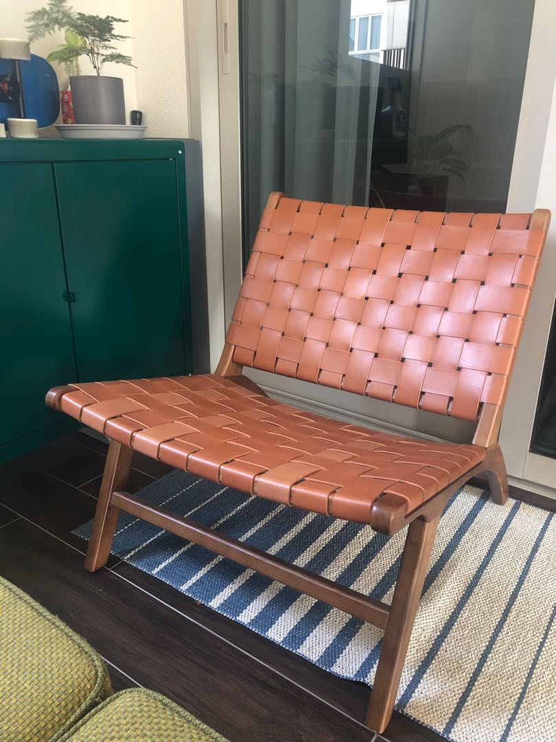 Woven leather strap lounge chair, Furniture & Home Living, Furniture