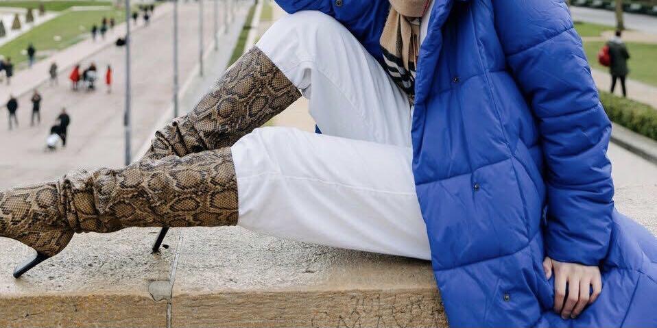 Mango snake effect high leg boots