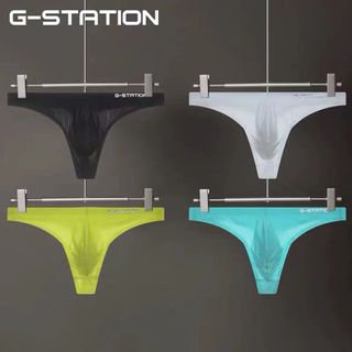 Men's underwear 新品 G-STATION 純色冰絲底腰性感比基尼男士小三角丁字內褲  Bikini T-back64209390195330110