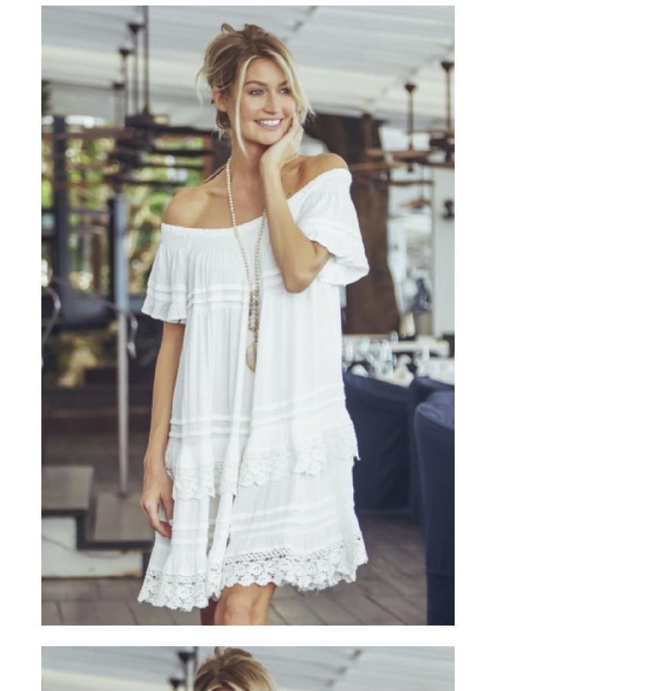 Muche et Muchette Esmeralda off shoulder beach Dress in White Off