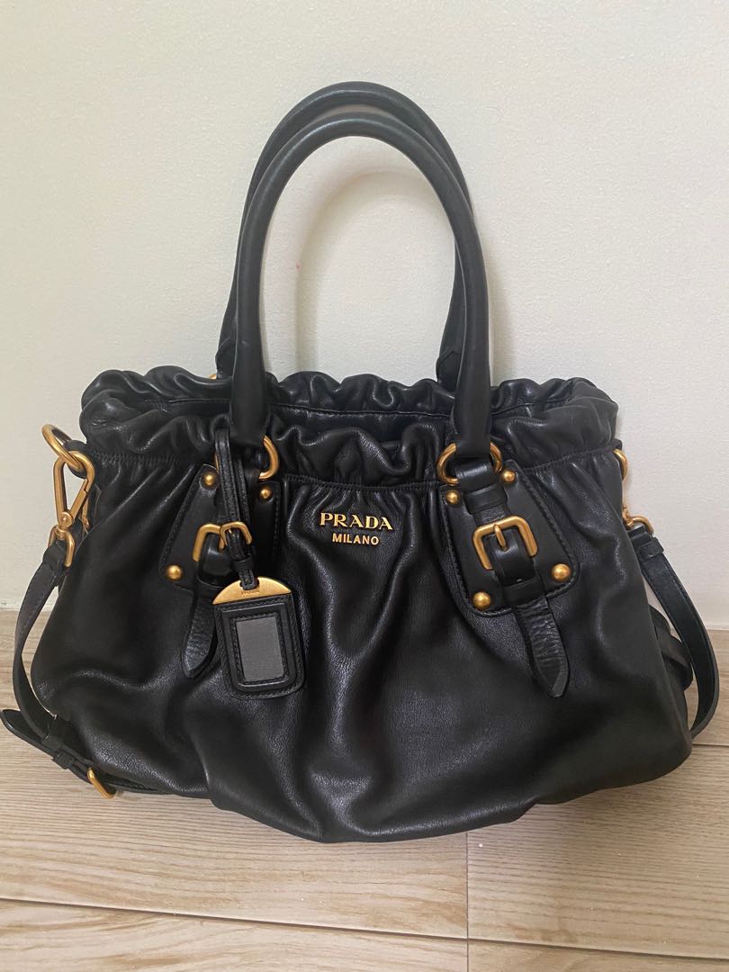 Prada Soft Calf Nappa Leather Two Way Bag Black, Luxury, Bags & Wallets ...