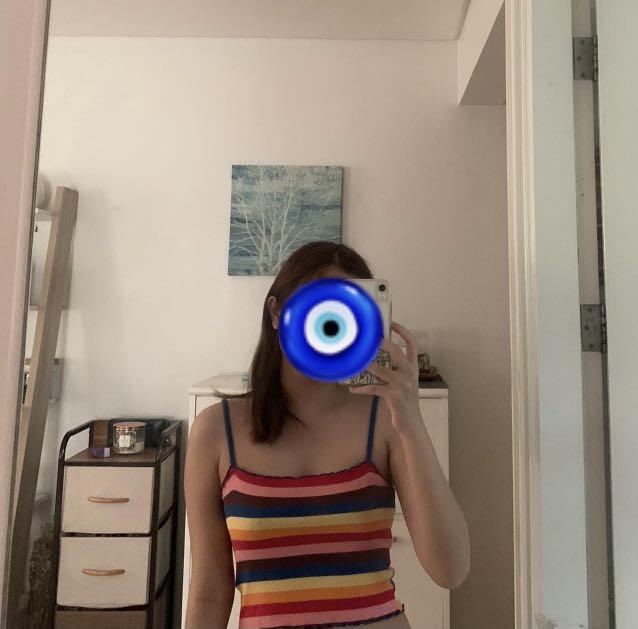 Topshop colorful striped top (Category: Sleeveless) located in Muntinlupa City. Submitted by bcamlom (Listing ID 1104273199, Image 3). Description: Used once MOP: GCASH MOD: GogoXpress.