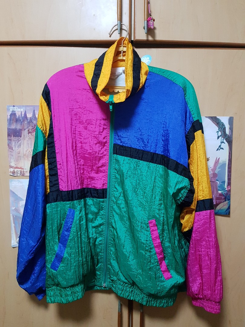 Blair Boutique, Jackets & Coats, Vintage 8s Neon Windbreaker Pop Art  Retro Rainbow Jacket Blair Boutique S Wow