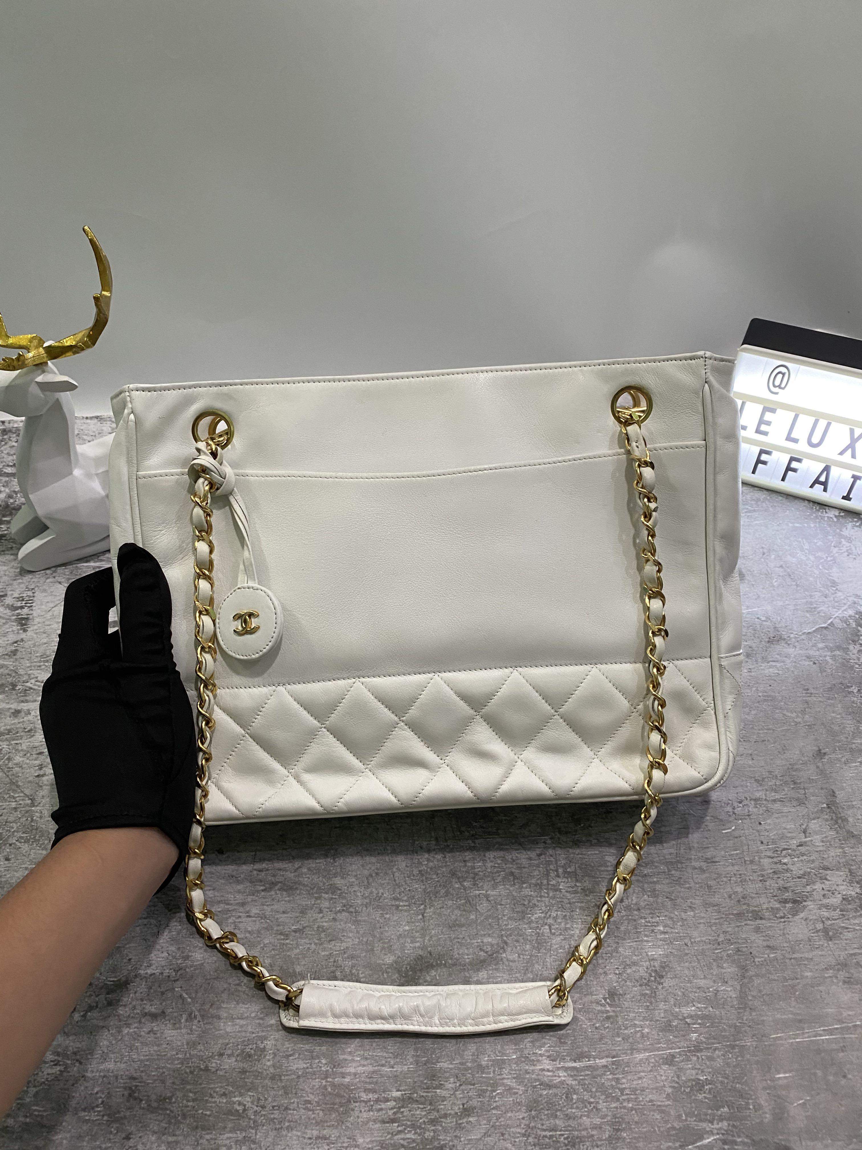 Vintage Chanel White Tote Bag, Luxury, Bags & Wallets on Carousell