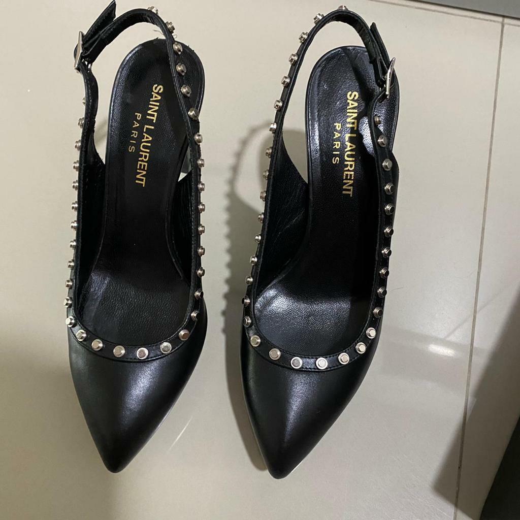 YSL Saint Laurent Black Leather Studded Janis Stiletto Shoes Authentic