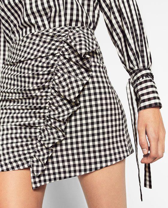 Black and white checkered skirt zara store