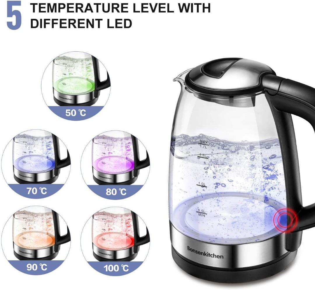 1.7L Temperature Control Electric Kettle, Bonsenkitchen Cordless Glass Tea Pot with Keep Warm