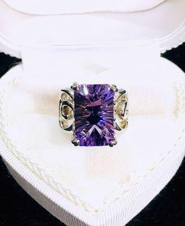 天然寶石級紫水晶花式切割手工精緻特別戒指智慧水晶（不褪色）
