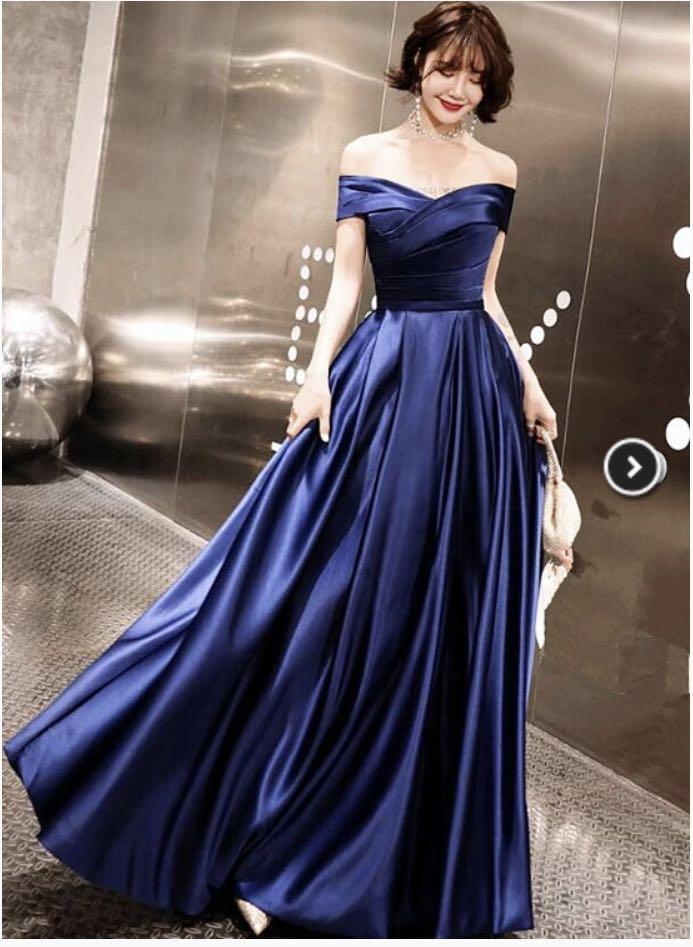 Dark blue off shoulder dress online
