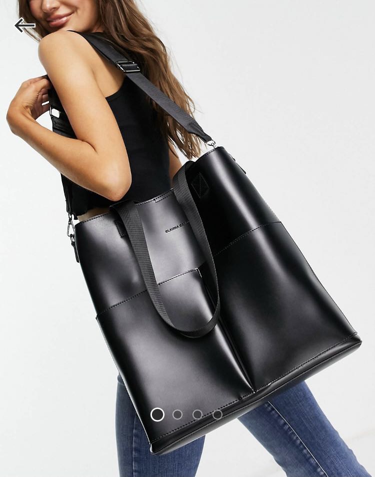 Claudia Canova Black Leather Tote Bag, Women's Fashion, Bags & Wallets ...