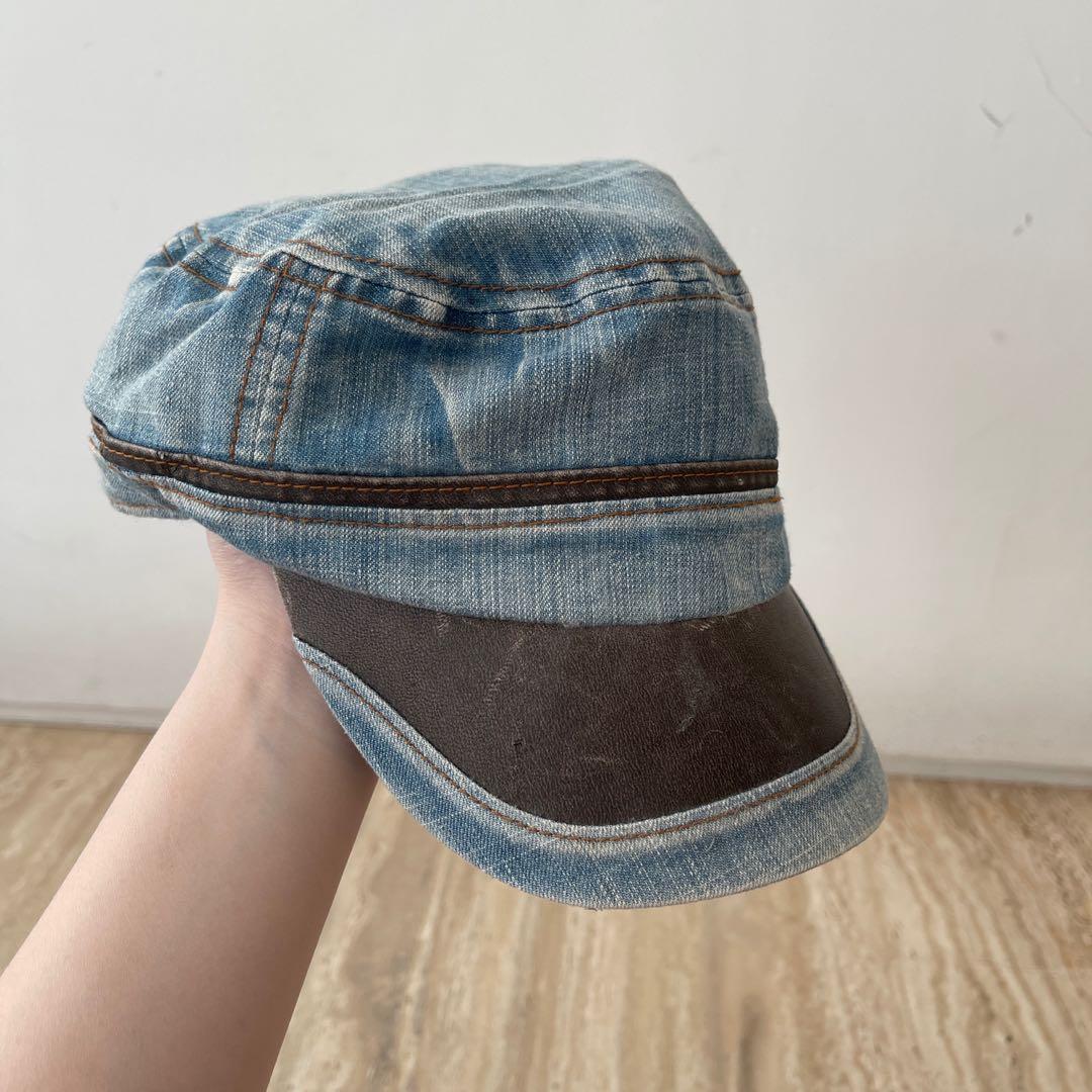 Leather Cadet Cap Topi Preloved, Fesyen 