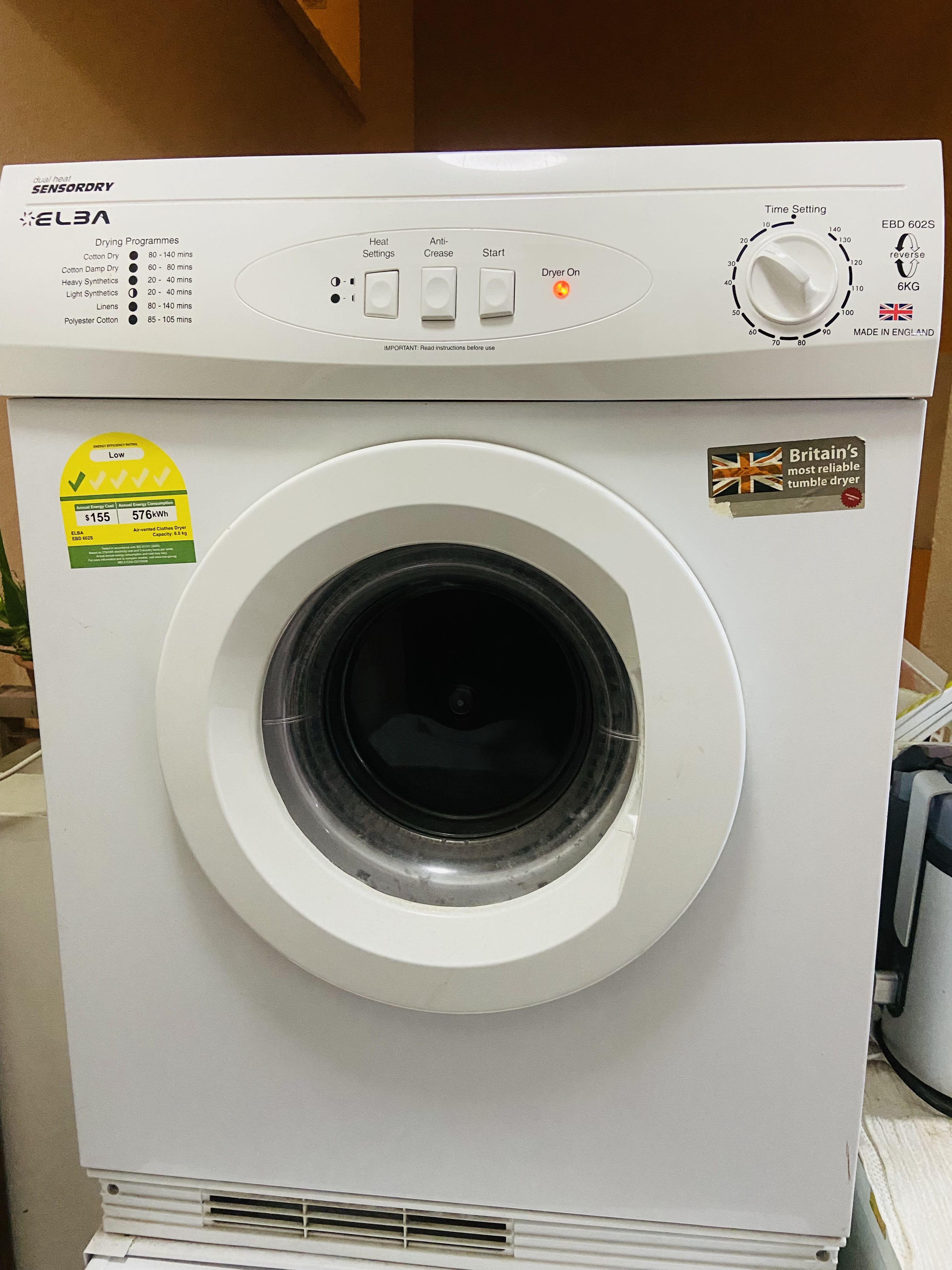 ELBA Dryer EBD602S (6KG) Dual heat Sensordry, TV & Home Appliances, Washing Machines and Dryers