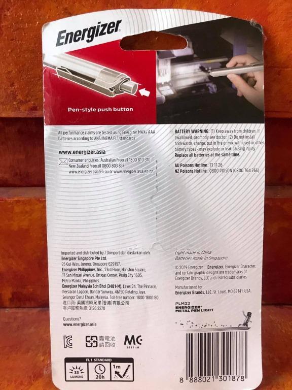 ENERGIZER Metal Pen Light LED 35/50L Flashlight PLM22, Furniture & Home Living, Lighting & Fans