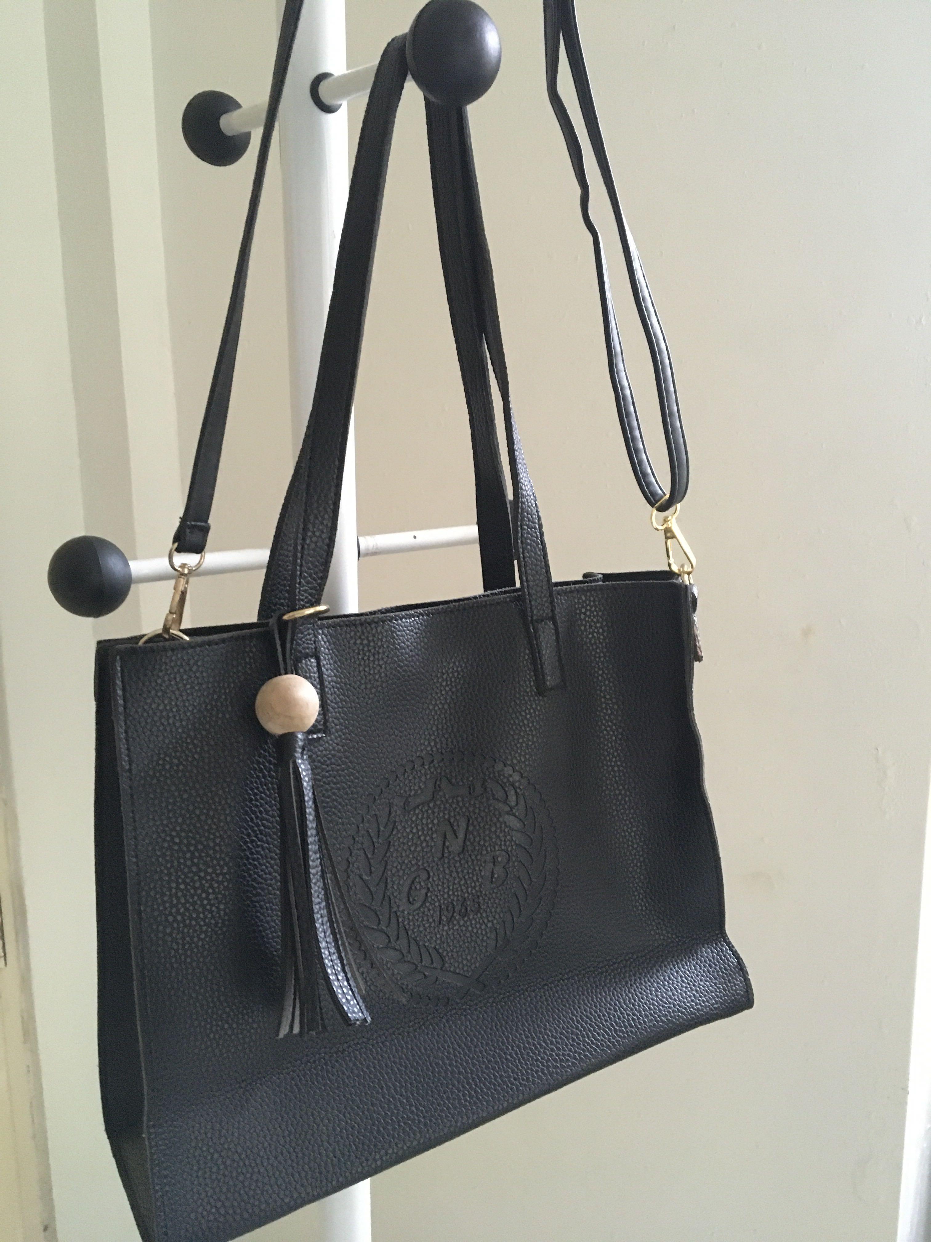 G N B 1965 2way leather black medium bag with etekita, Women's Fashion, Bags & Wallets, Tote