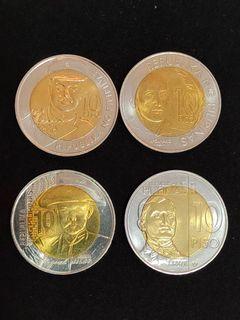 Gen. Malvar,Gen. Luna,Aplonario Mabini and Andres Bonifacio Bi-Metallic Coins Lot of 4 Pcs