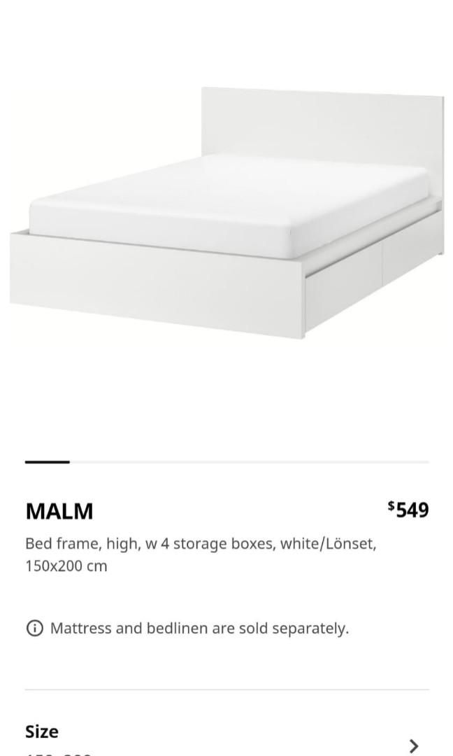IKEA bed queen size with 4 storage boxes, Furniture & Home Living