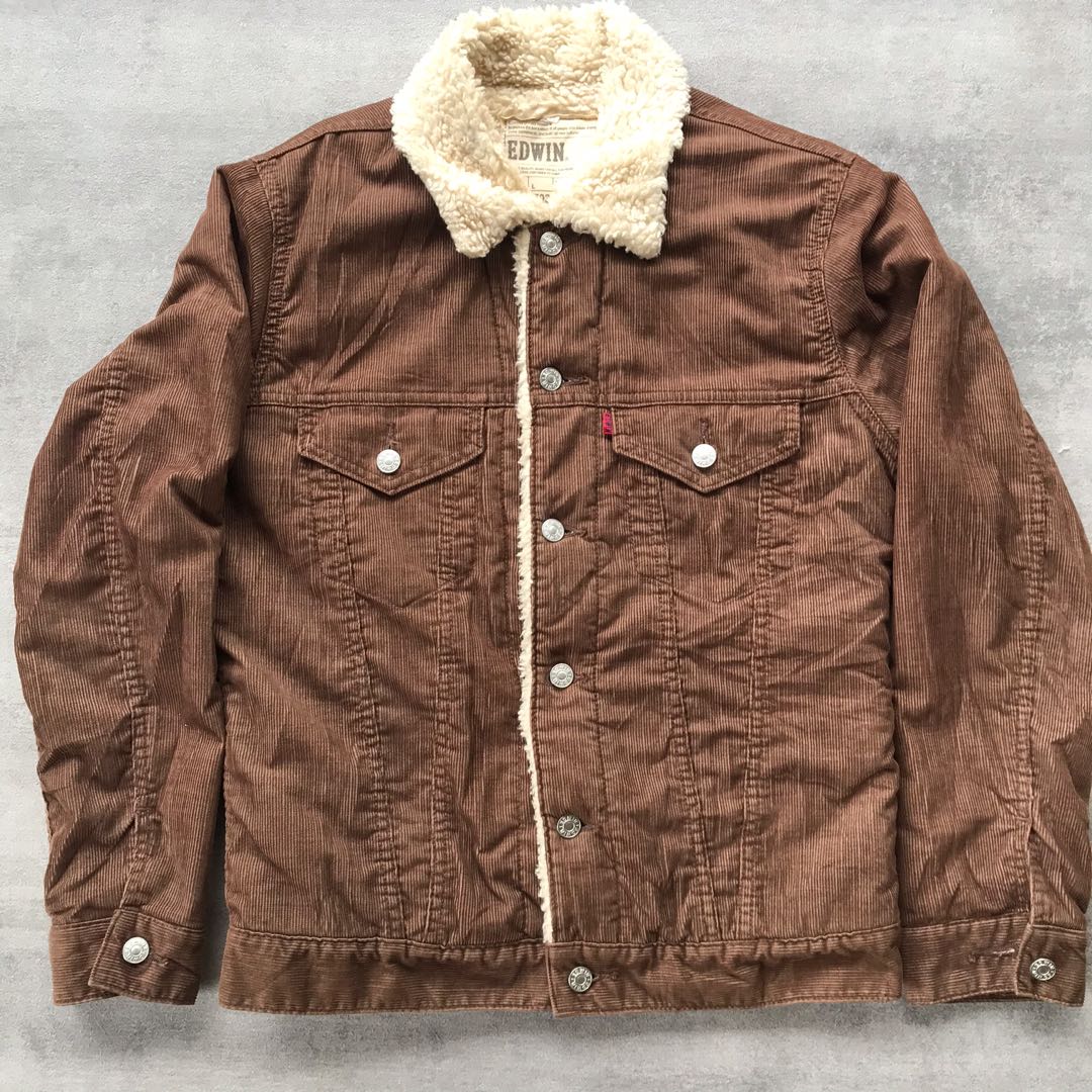 Jaket Edwin sherpa corduroy Fesyen Pria Pakaian Baju Luaran di