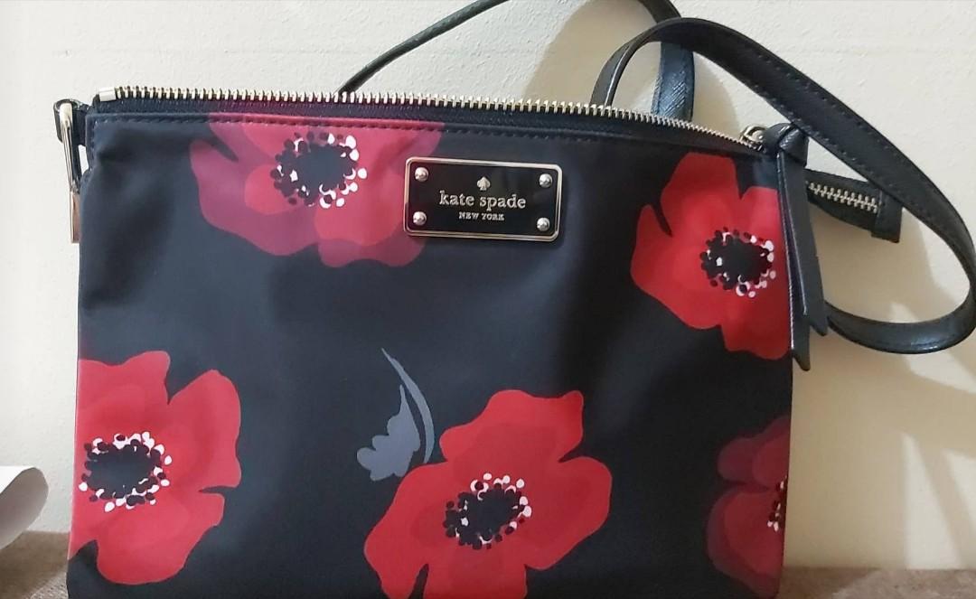 Kate Spade Black and Red Floral Nylon Sling Bag, Luxury, Bags & Wallets on  Carousell