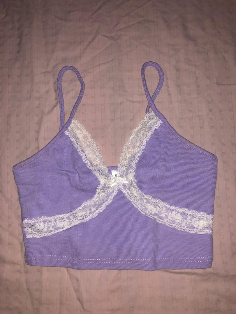 Lilac Lace Crop Top (Category: Sleeveless) located in Quezon City. Submitted by as.declutters (Listing ID 1098618852, Image 1). Description: This is a Lilac Lace Top. ONLY USED TWICE. 100 + shipping fee (can be arranged by buyer or through Zoom or DPX). Fits size Small to Medium. PM me for inquiries/details..