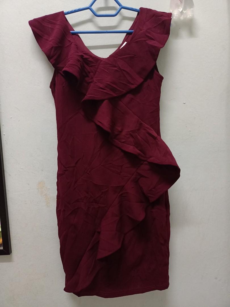 Maroon Bodycon Dress Women S Fashion Clothes Dresses On Carousell
