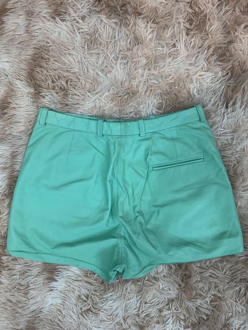 Phillip Lim leather shorts in mint green (Category: Luxury Apparel) located in Makati City. Submitted by fashionsavyy (Listing ID 1098552208, Image 2). Description: Authentic Phillip Lim shorts. Size 8. Retail price is $795..