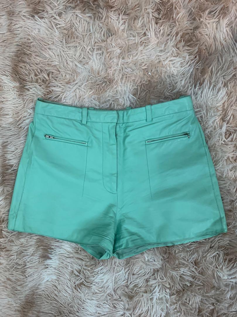 Phillip Lim leather shorts in mint green (Category: Luxury Apparel) located in Makati City. Submitted by fashionsavyy (Listing ID 1098552208, Image 1). Description: Authentic Phillip Lim shorts. Size 8. Retail price is $795..
