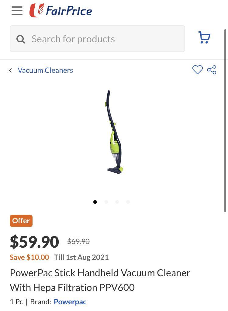 PowerPac Stick Handheld Vacuum Cleaner With Hepa Filtration PPV600, TV