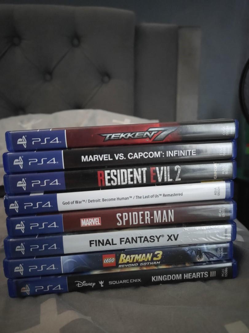 ps4 games (Category: PlayStation) located in Taguig. Submitted by fsy22 (Listing ID 1098615840, Image 1). Description: Imus Area PM for the price RE 2 Remake - 1200 Lego Batman - 800 Spiderman - 1000 Kingdom Hearts 3 - 1000.