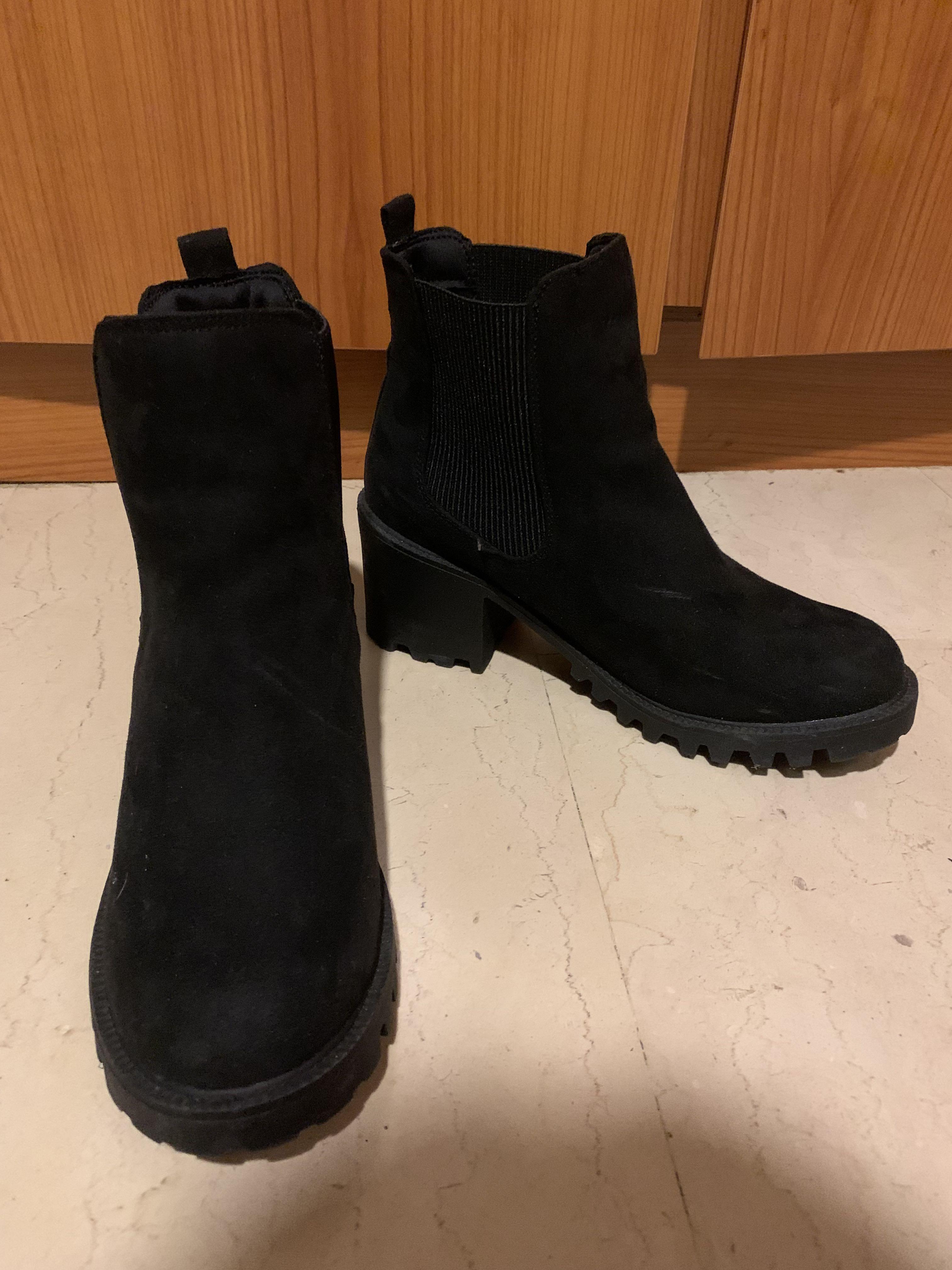 River island black heeled chunky boots Women s Fashion Footwear