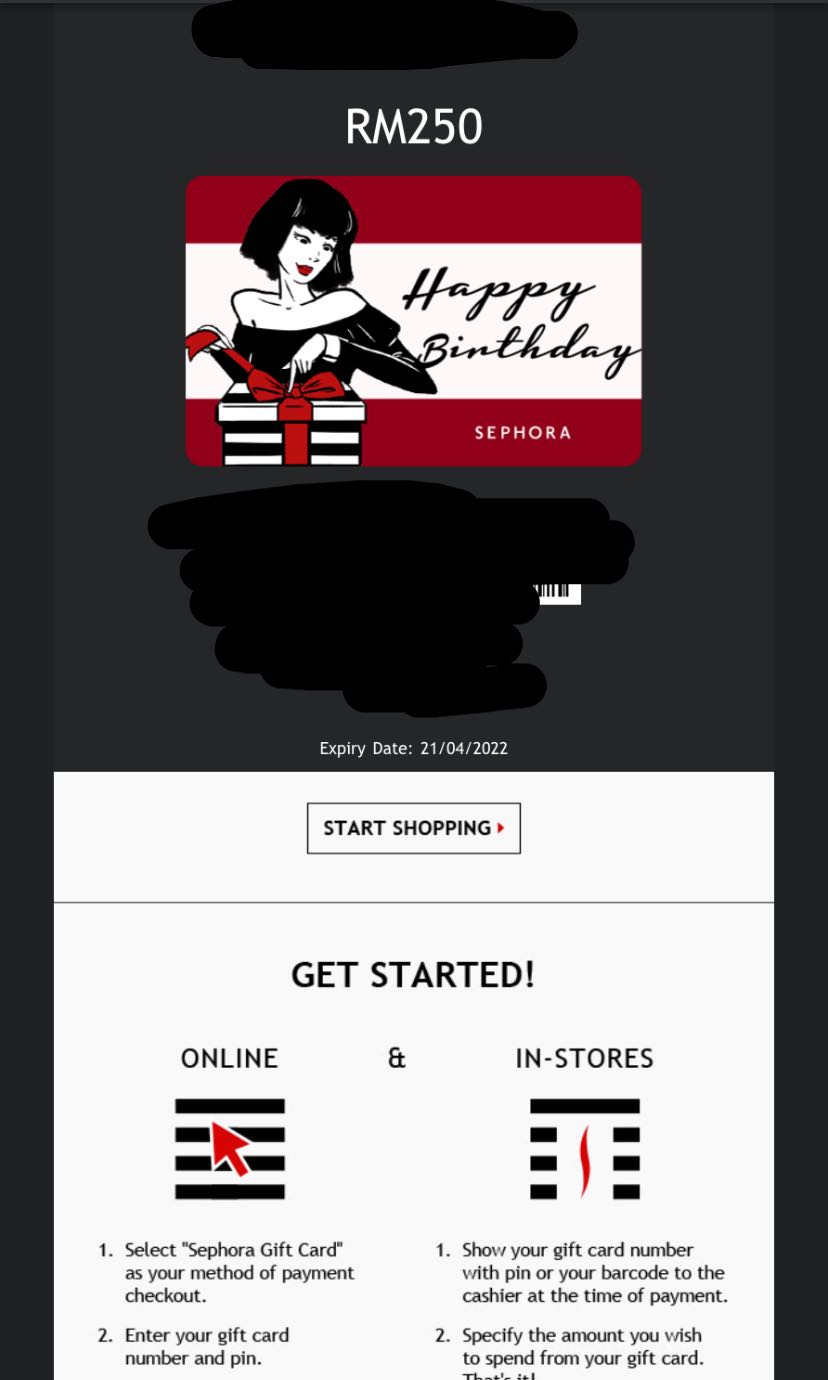 Sephora gift card worth rm 250, Tickets & Vouchers, Store ...