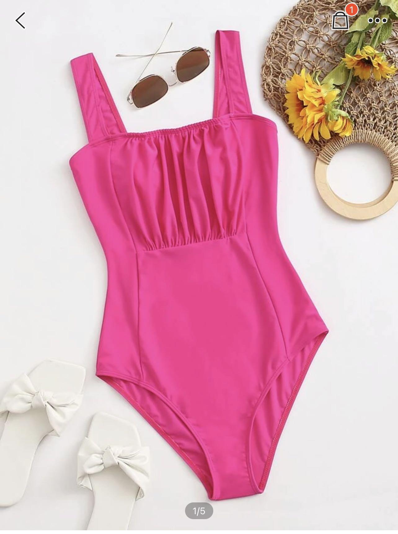 Shein Neon Pink One Piece Swimsuit, Women's Fashion ...