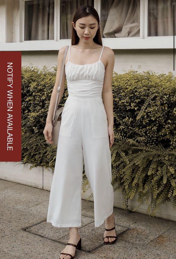 White ruched jumpsuit 2025