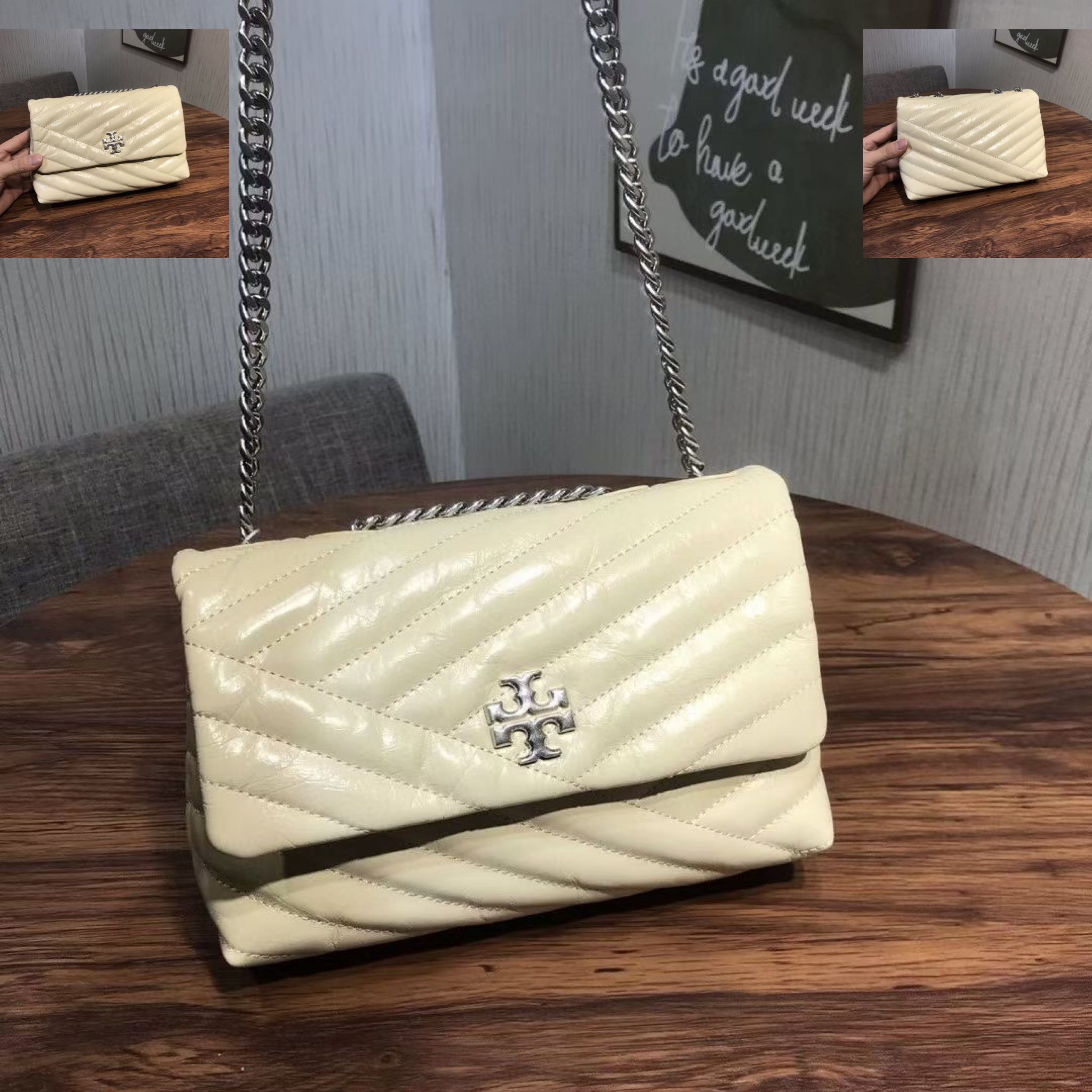 TORY BURCH Kira Chevron Distressed Small Convertible Shoulder Bag 75447 New  Cream, Women's Fashion, Bags & Wallets, Cross-body Bags on Carousell