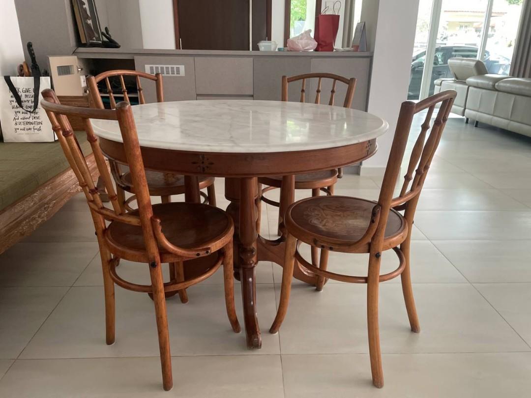 Traditional Marble Dining Table Set Kopitiam Style