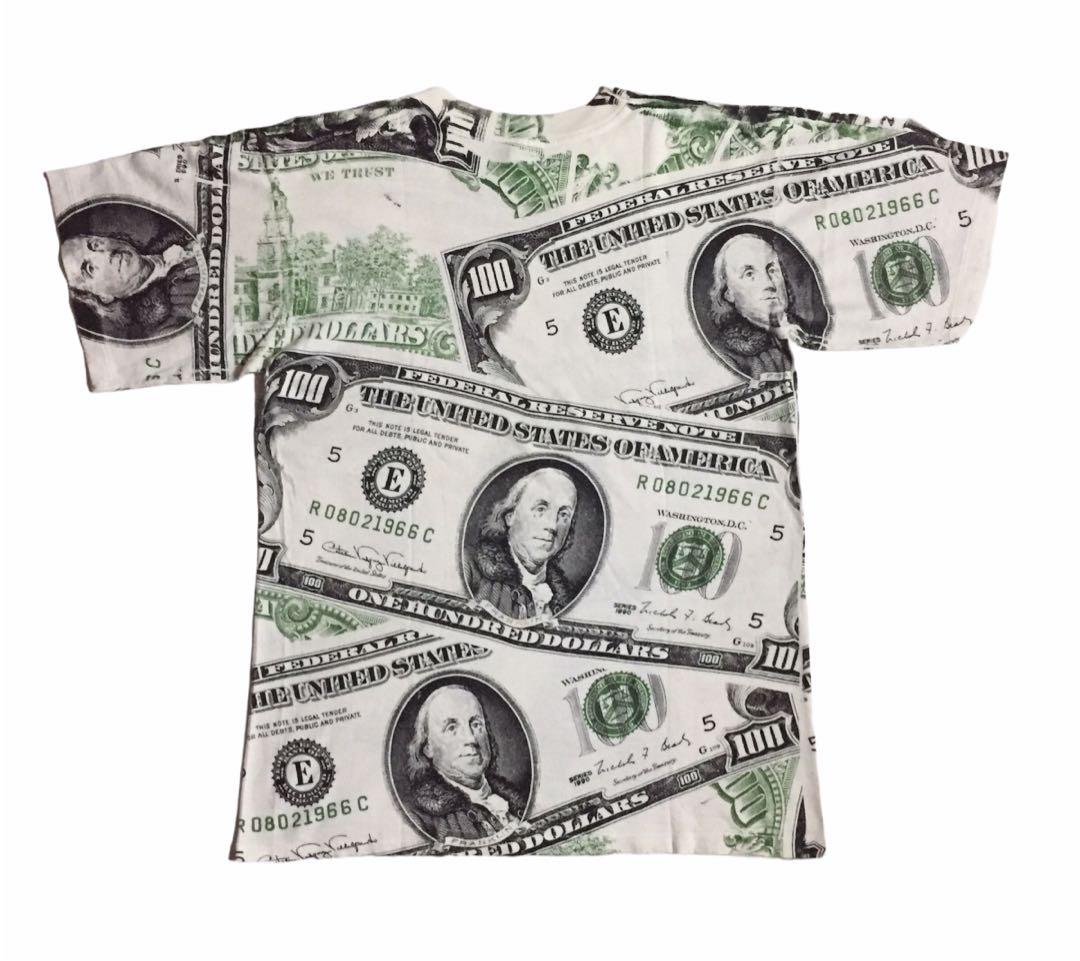 VINTAGE 90s BENJAMIN FRANKLIN DOLLAR ALL OVER PRINT USA VTG TSHIRT
