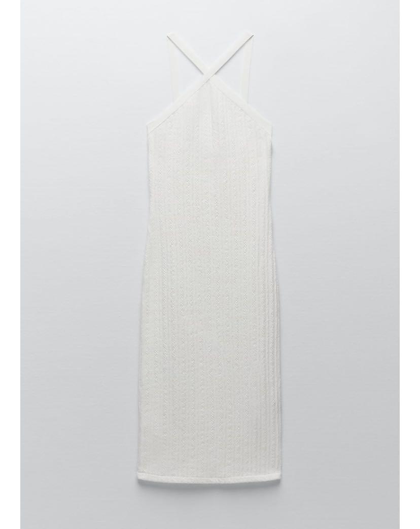 Zara Bodycon Cable Knit Halter White Dress