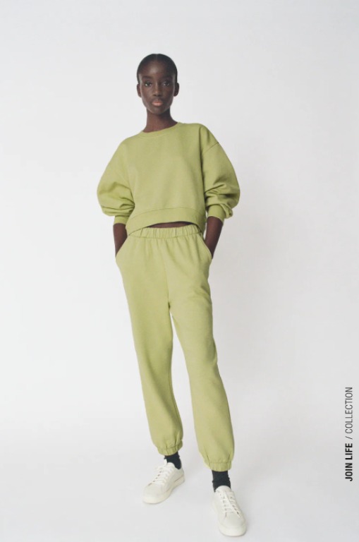 Zara Plush Jersey Sweater and sweatpants set Apple Green