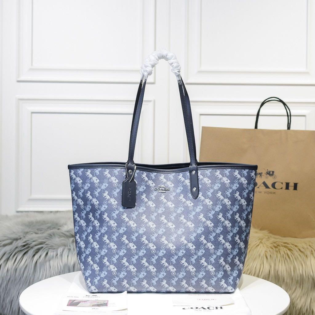 COACH REVERSIBLE CITY TOTE Women monogram medium large shoulders big Handbag Work college horse carriage business feminine summer university mother