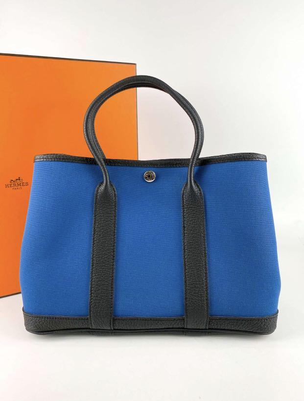 Hermes Garden Party Tasche 30 Canvas Leder Blue Office PL