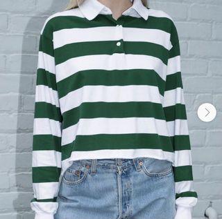 降🔥近全新✨Brandy Melville Jonny top 綠白條紋polo長袖上衣 #22含運