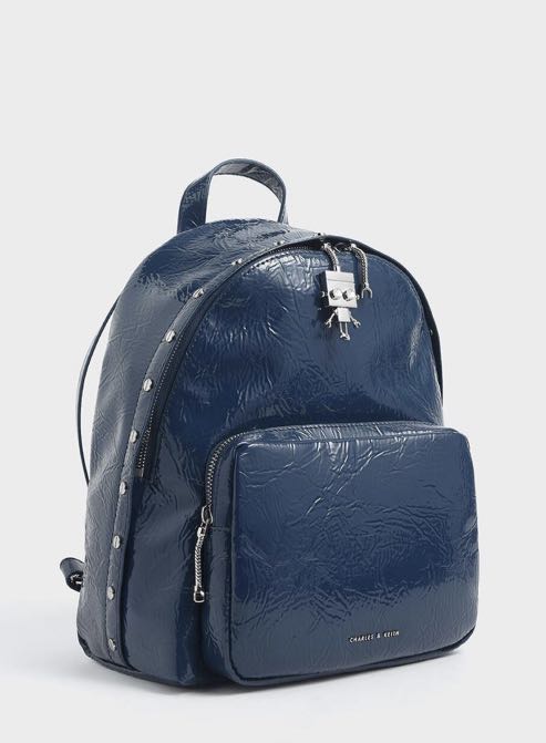 CHARLES & KEITH robot charm wrinkled backpack, Women's Fashion, Bags ...
