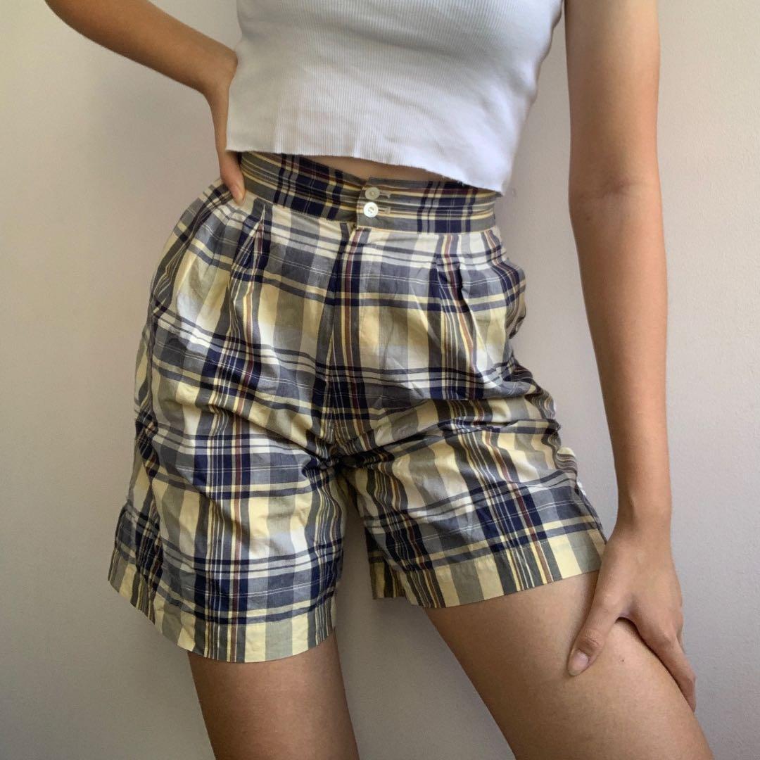 Checkered high sale waisted shorts