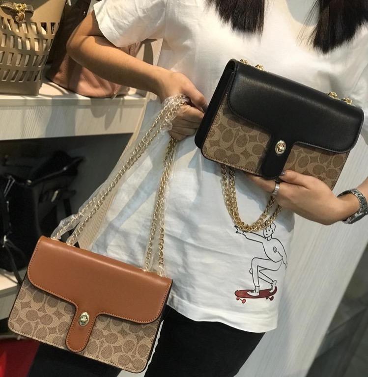 Genuine coach women s bag Lane color matching chain bag slanting across one shoulder