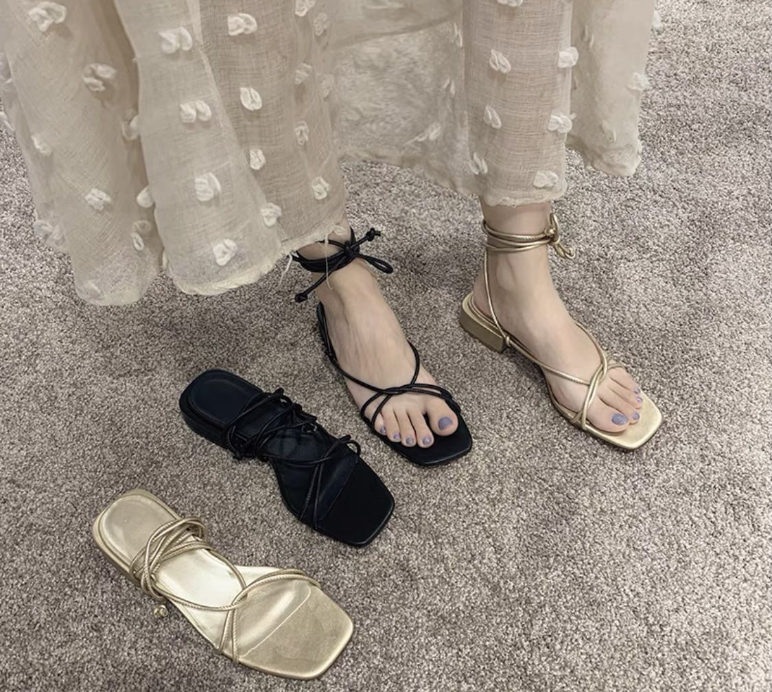 Gold lace up sandals best sale