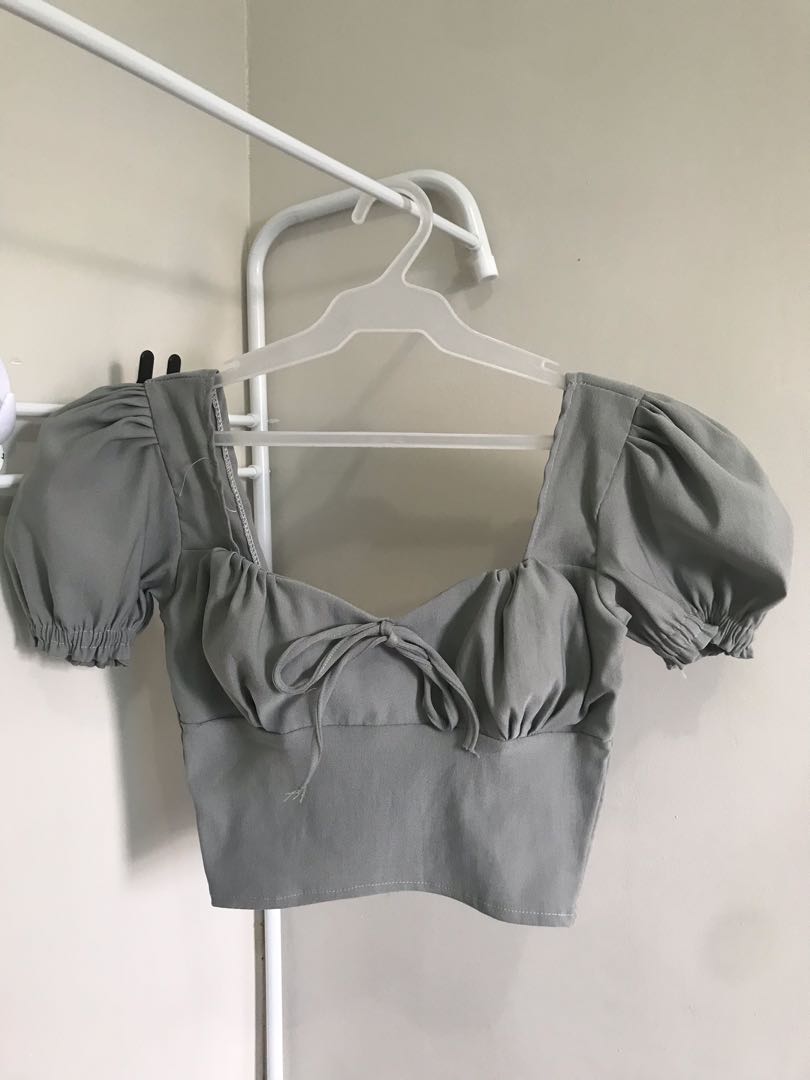 GRAY PUFF SLEEVE TOP, Women's Fashion, Tops, Blouses on Carousell