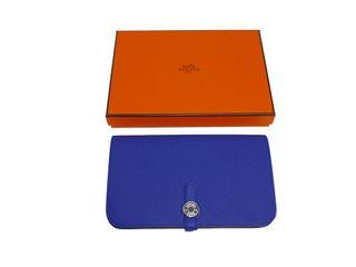 Hermes Dogon Duo Wallet Color Blocking Togo Leather Palladium Hardware In  Orange/Blue